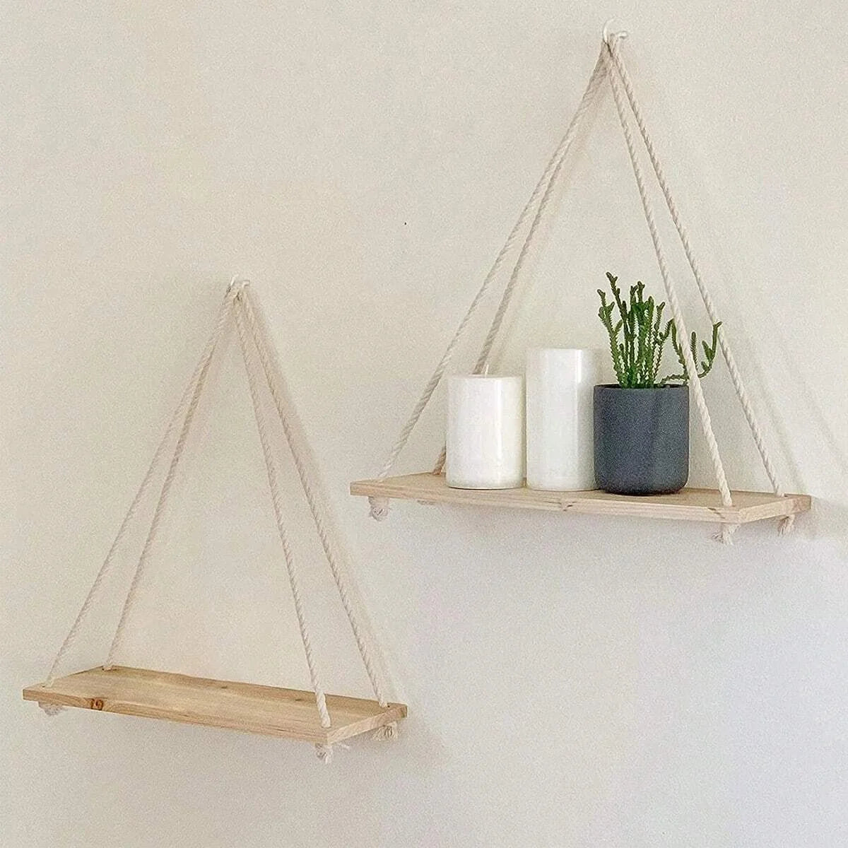 1PCS Wall decoration hanging rope flower pot storage rack wall hanging wooden storage rack, hanging decoration, home decoration