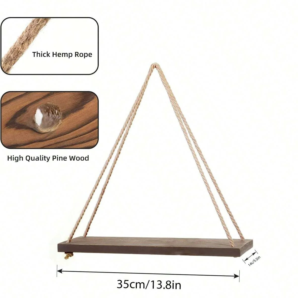 1PCS Wall decoration hanging rope flower pot storage rack wall hanging wooden storage rack, hanging decoration, home decoration