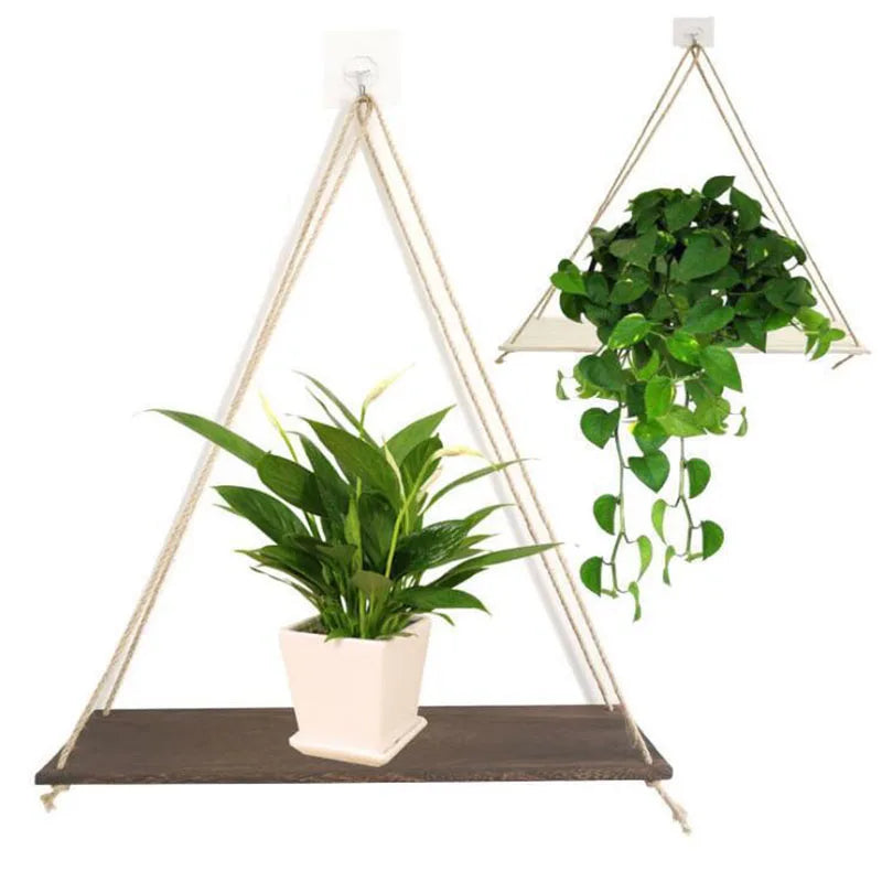 1PCS Wall decoration hanging rope flower pot storage rack wall hanging wooden storage rack, hanging decoration, home decoration